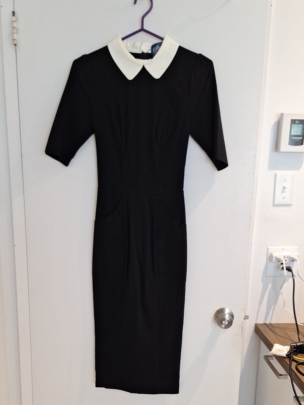 Collectif Black Midi Dress with White Peter Pan Collar